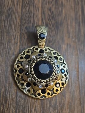 Chico's Gold-Tone Pendant Necklace with Black Stones